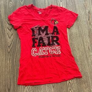 Soffe Louisville Cardinals Graphic T-Shirt Short Sleeve V-Neck Cotton Red Size M